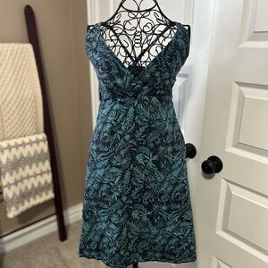 Patagonia Teal Amber Dawn Organic Cotton Tropical Leaf Print Dress